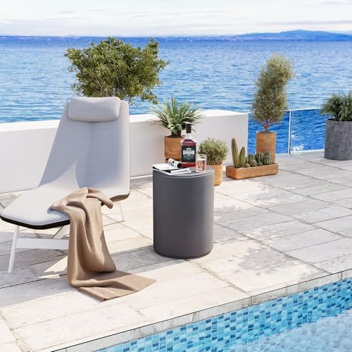 COSIEST Outdoor Side Table, Round Concrete Finished End Table - Image 7