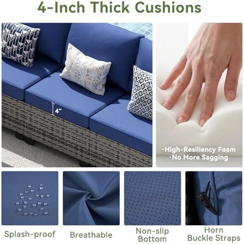 LazySunsets 6 PCS Patio Furniture Set, Outdoor Sectional All-Weather Wicker - Image 2