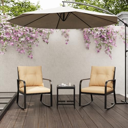 Bistro 3 Piece Patio Furniture Set, Patio Table and Rattan Outdoor Rocking - Image 5