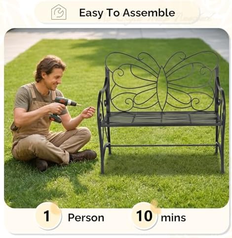 VINGLI 38.7in Cast Iron Outdoor Bench - Image 7