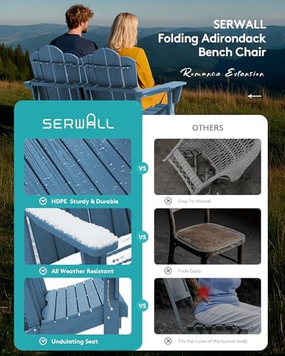 SERWALL 4-Pc HDPE Adirondack Set, 2 Chairs, 1 Bench & 1 Coffee Table - Image 7