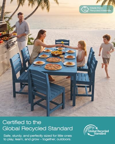 SERWALL Outdoor Dining Set, 9 Piece HDPE Armless Dining Set - Image 6