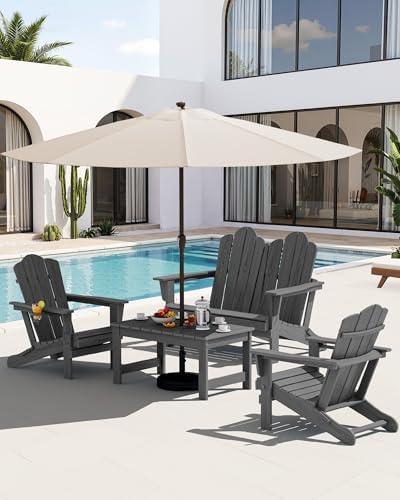 SERWALL 4-Pc HDPE Adirondack Set, 2 Chairs, 1 Bench & 1 Coffee Table - Image 3