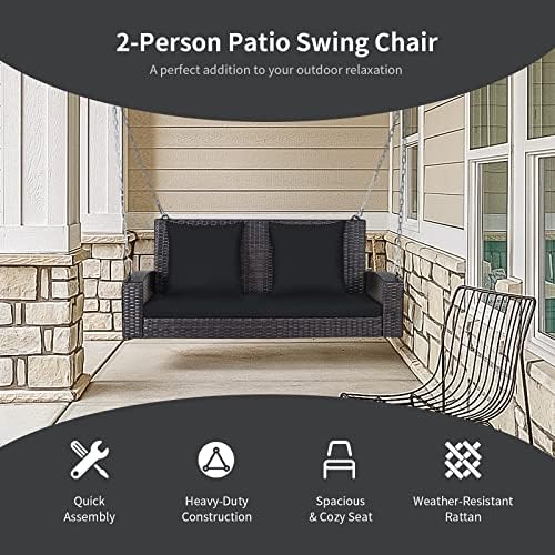 RELAX4LIFE Porch Swing 2-Seat Patio Rattan, Wicker Porch Swings Outdoor W/Two - Image 5