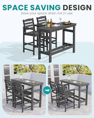 SERWALL Outdoor Bar Set, 2 Adirondack Bar Chairs & Bar Height Table - Image 3