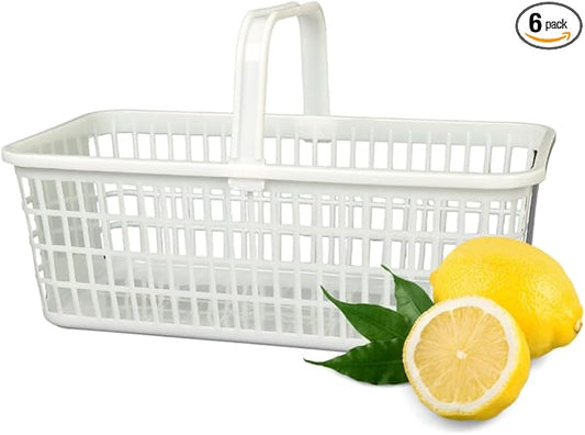 6 Pack – 4 Quart/Half Peck White Plastic Garden Basket for Gathering Vegetables and Fruits – Harvest Apples, Berries, Peaches or Tomatoes