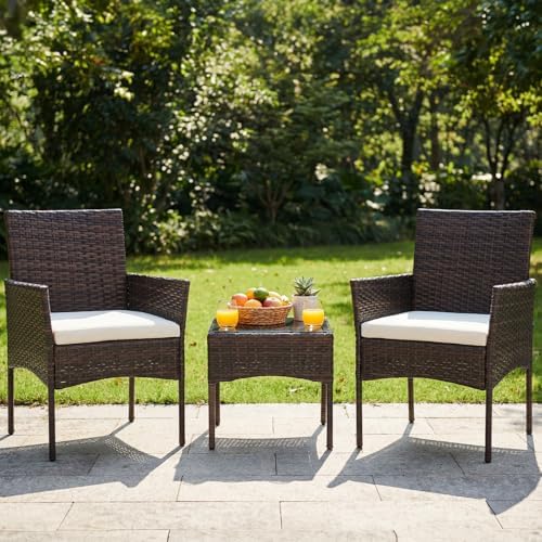 DUMOS 3 Piece Patio Furniture Set, Outdoor Wicker Bistro Set - Image 2