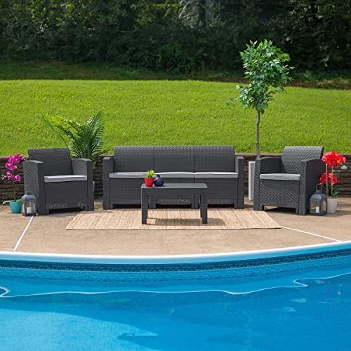 Flash Furniture Seneca Dark Gray Faux Rattan Coffee Table - Image 2