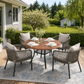 Patio Dining Set, 40.6" Round Table & Wheat Cushioned Wicker Chairs by ProvideOutdoorSolutions