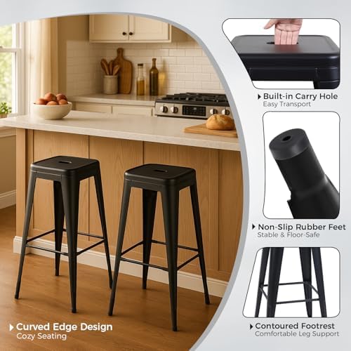 24 Inch Matte Black Metal Counter Stools - Image 4