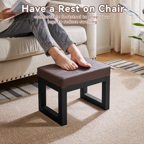 IBUYKE Small Footstool Ottoman, Faux Leather Footrest, Deep Coffee - Image 4