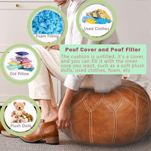 Thgonwid Unstuffed Moroccan Faux Leather Pouf Ottoman Cover - Image 5