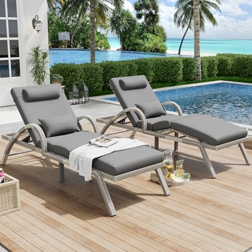 MEISSALIVVE Outdoor Lounge Chairs Set of 2, Patio Chaise Loungers by MEISSALIVVE
