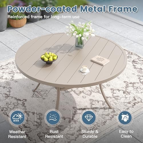 DIFY 7 Piece Outdoor Dining Set, Sandshell Metal Table & Swivel Chairs - Image 3