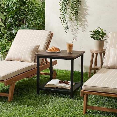 2-Tier Outdoor Side Table with Storage, Weather Resistant Patio End Table - Image 2