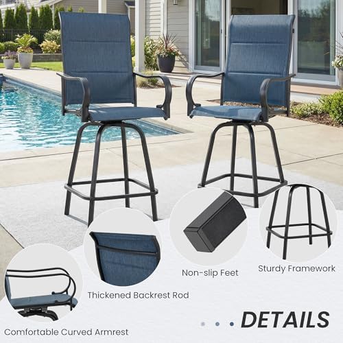 HOMREST 5 Piece Outdoor Swivel Bar Stools Set, Outdoor High Top Table and 4 - Image 6