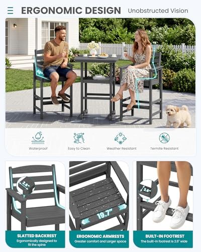 SERWALL 5 Pcs HDPE Bar Height Chairs and Double Layer Pub Table Set - Image 5