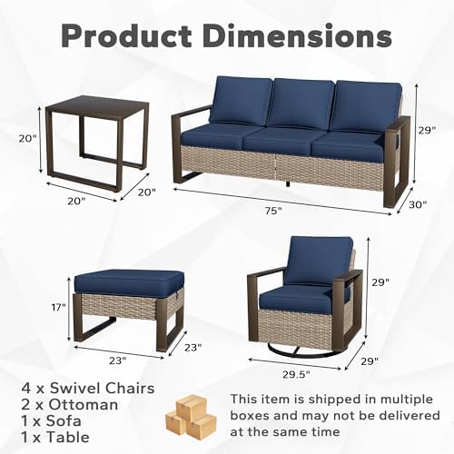 Outdoor Patio Swivel Rocker Chairs, 8 Pieces Wicker Furniture Set, 4 Swivel - Image 2