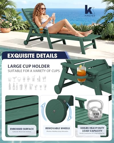 KINGYES HDPE Lounge Chair Outdoor Set of 4, All Weather Pool Lounger - Image 4