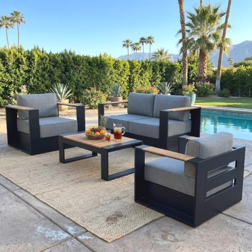 4-Piece Luxury Aluminum Patio Furniture Set, Oversized Outdoor Conversation Set by Vakollia