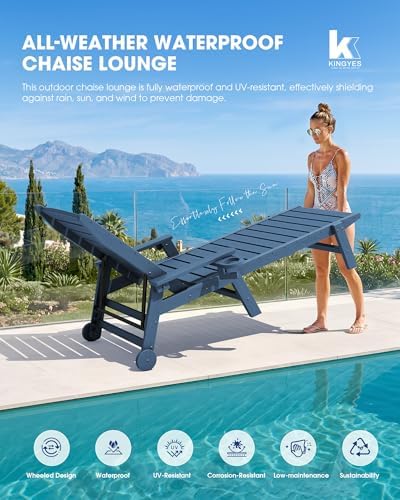 KINGYES HDPE Lounge Chair Outdoor Set of 4, All Weather Pool Lounger - Image 6