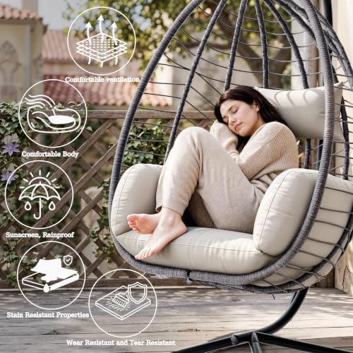 Foldable Egg Chair with Stand, 485LBS Capacity Wicker Rattan Hammock Swing Chair - Image 2