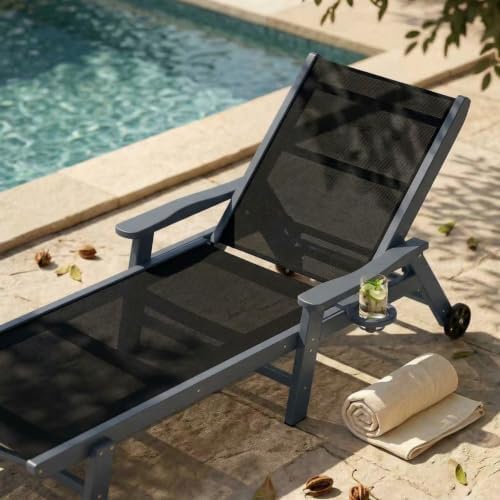 Outdoor HDPE Chaise Lounge Chair, Textilene Pool Lounger - Image 2