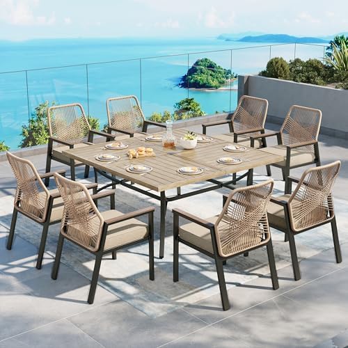 9pc Patio Dining Set, 57.5" Square Table & 8 Rattan Chairs by SUNSHINEVALLEY