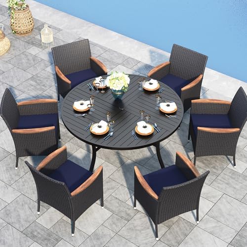 Sophia & William 7-Piece Patio Dining Set, Round Table, PE Wicker Chairs by SophiaWilliam