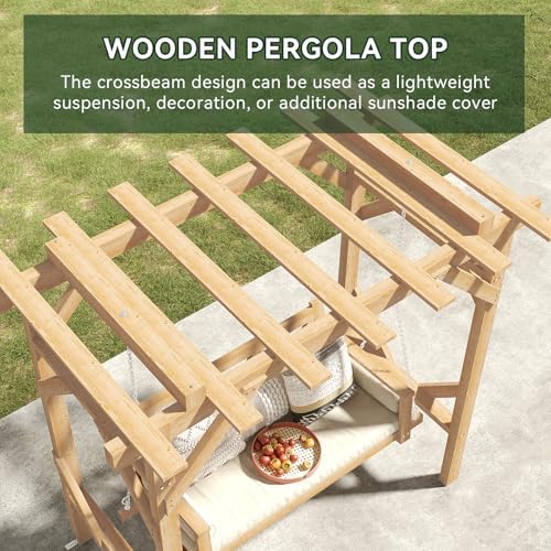 Aoxun 5 FT Cedar Wood Porch Swing, Outdoor Pergola Swing - Image 5