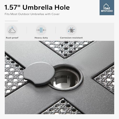 MFSTUDIO Patio Table w/Umbrella Hole, Metal Table w/Mesh Top - Image 5