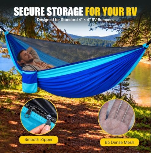 Camping Hammock with Mosquito Net, 500 Lbs Color Block Single Hammock - Image 2