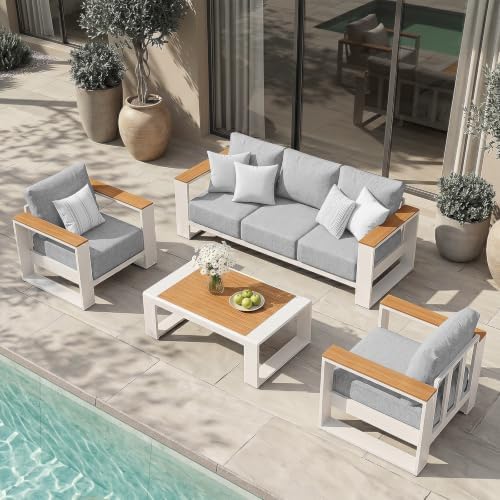 Oversized Aluminum Patio Furniture Set, 4 Pieces Luxury Outdoor Furniture Set by ComfCove