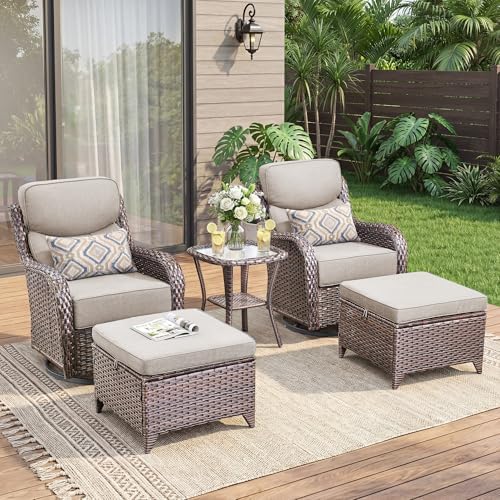 Luxury 5 Pieces Patio Furniture Set-Outdoor Swivel Rocker Patio Chairs by JelwalyPatioFurnitureSet