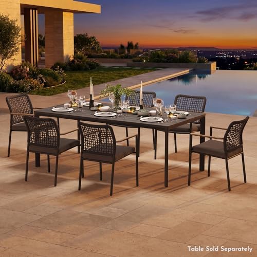 Modern Shade Woven Rope Outdoor Dining Chairs Set of 6, Fade Resistant - Image 3
