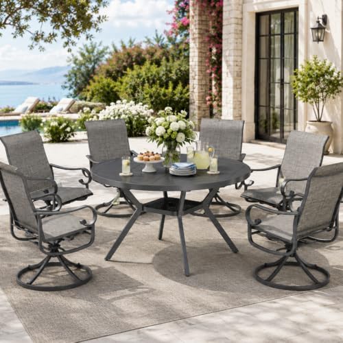 48" Outdoor Patio Table Dining Table All Weather Metal Round Patio Dining Table - Image 2