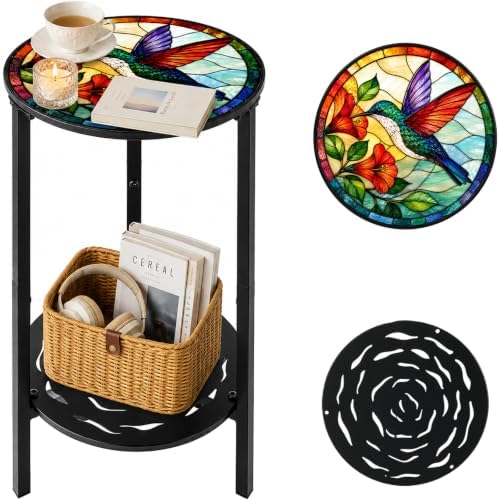 2-Tier Metal Round Side Table Accent Coffee Tables Small Space Corner Plant by Unknown