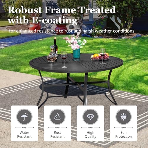 Patio Round Table w/Umbrella Hole, Metal Table - Image 5