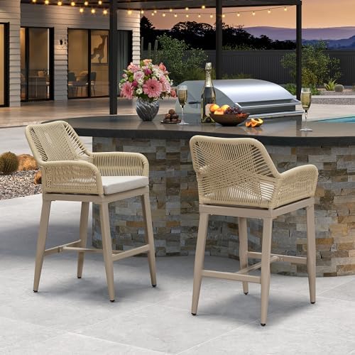 PURPLE LEAF 24" Outdoor Bar Stools Set of 2 All Weather Rattan - Image 3