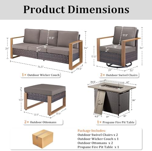 Patio Furniture Set with Swivel Rocking Chair 42-inch Fire Pit Table - Image 2