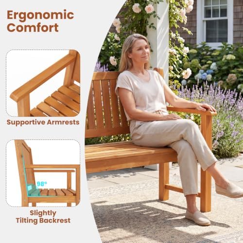 Tangkula 2-Seater Outdoor Wooden Bench, Garden Loveseat Bench - Image 7