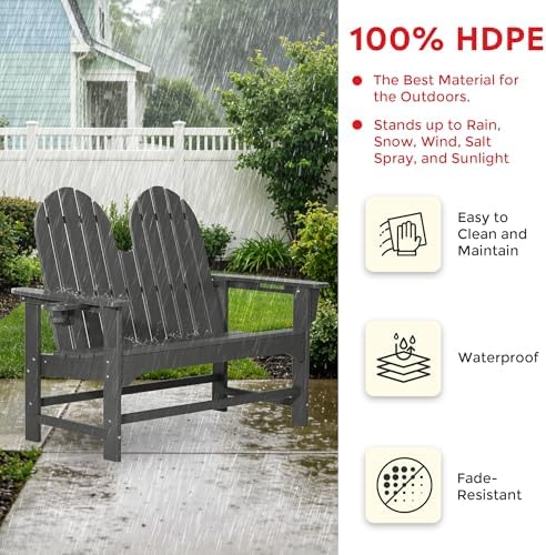 Outdoor Patio HDPE Adirondack Garden Skinny Bench, Weatherproof Front Porch - Image 6