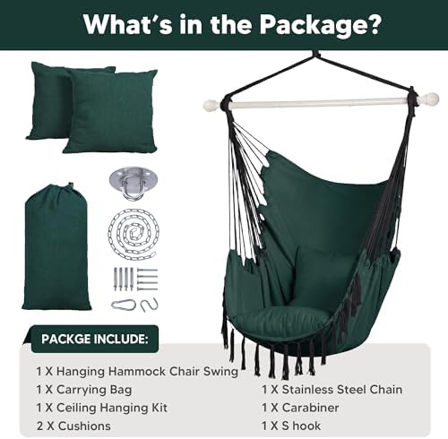 Hammock Chair Hanging Rope Swing Seat-Max 450lbs Capacity - Image 2