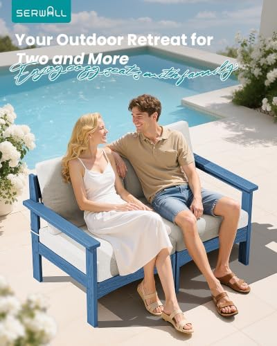 SERWALL HDPE Patio Loveseat Sofa, 2 Pieces Single Sofa - Image 2