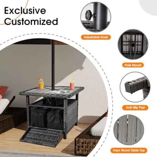 Sundale 22" Gray Wicker Patio Umbrella Side Table - Image 7