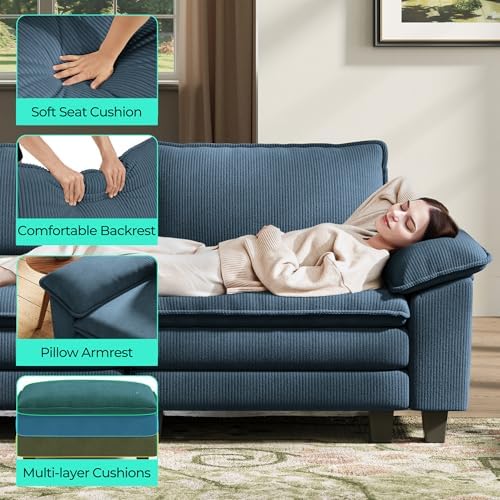 LINSY HOME 123'' Modular Sectional Sofa 3 Seat Couch Corduroy Cloud Couch - Image 4