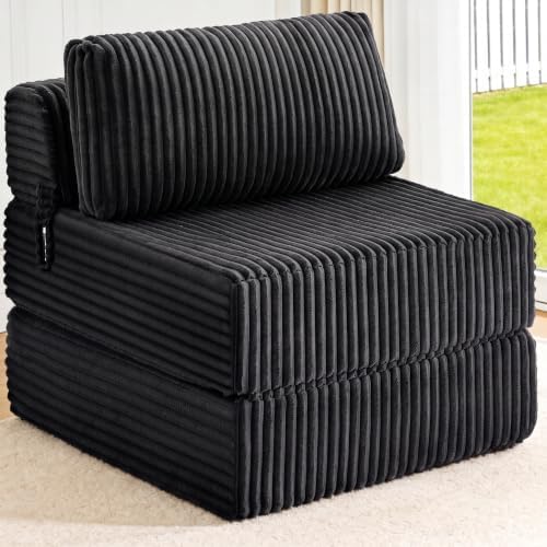 Folding Sofa Bed Convertible 4 in 1 Sleeper Chair Black Single by MEGAYESHome