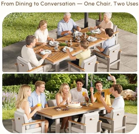 homary 7-Piece Teak & Aluminum Patio Dining Set - Image 7
