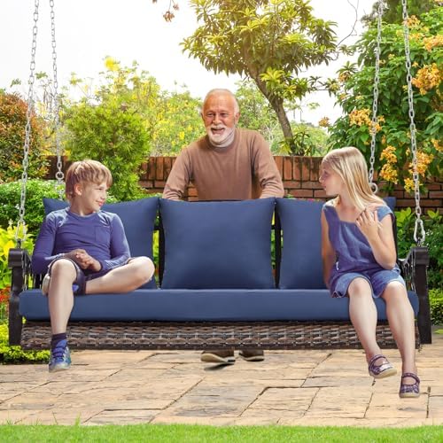 ZZW 3-Person Wicker Porch Swing Chair Heavy Duty 900 LBS Outdoor Rattan Patio - Image 7