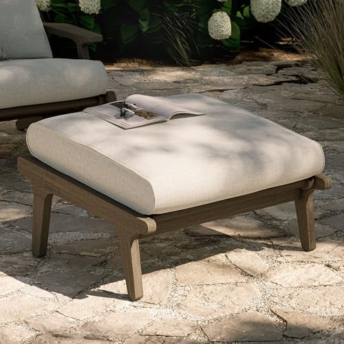 Modway Saratoga Teak Outdoor Patio Ottoman in Weathered Gray Pebble – Outdoor - Image 2